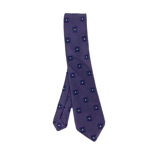 Cattani Uomo Milan Italy Men’s Tie Purple Blue Gray Geometric 100% Silk Necktie - Picture 1 of 3